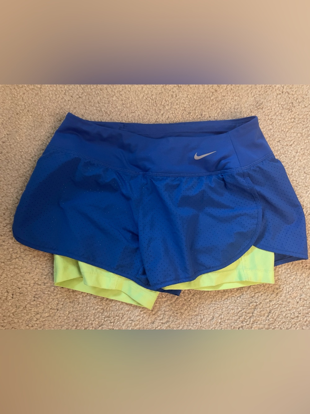 Nike Blue Running Shorts with Lime Inner Liner
